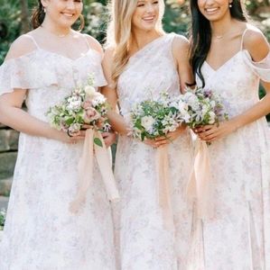 Birdy Grey Jane slit blush bouquet floral wedding bridesmaid long dress. Size L.